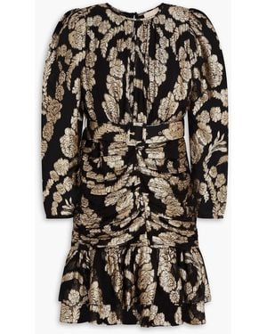 byTiMo Belted Tiered Brocade Mini Dress - Black