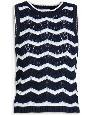 Veronica Beard Jerrel Striped Pointelle-Knit Cotton-Blend Tank - Blue