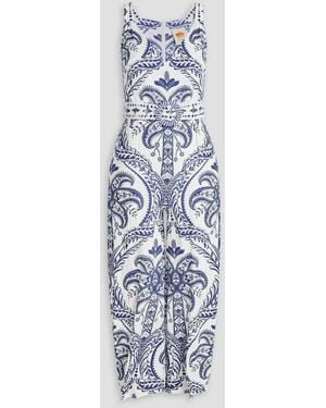 FARM Rio Cropped Paisley-Print Linen-Blend Jumpsuit - Blue