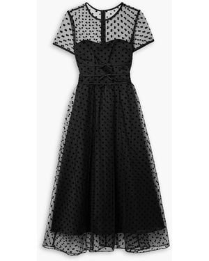 HVN Scarlett Bow-embellished Flocked Tulle And Satin Midi Dress - Black