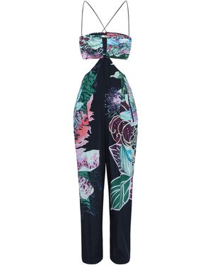 Roberto Cavalli Cutout Printed Silk Crepe De Chine Jumpsuit - Blue