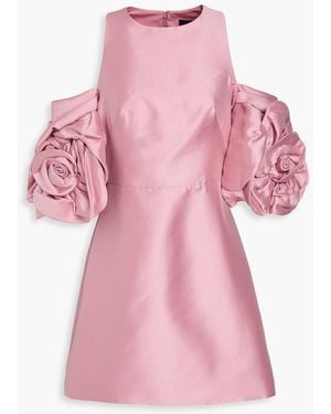 Marchesa Cold-Shoulder Floral-Appliquéd Satin-Twill Mini Dress - Pink