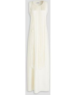 Jil Sander Fringed Silk-blend Maxi Dress - White