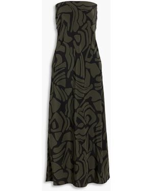 Matteau Strapless Printed Silk Crepe De Chine Maxi Dress - Green