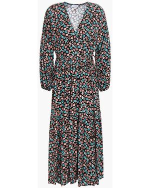 Ghost Caspy Floral-print Crepe Midi Wrap Dress - Black