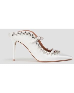Malone Souliers Gala 85 Crystal-Embellished Satin Mules - White