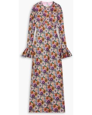 Les Rêveries Open-back Floral-print Satin Midi Dress - Red