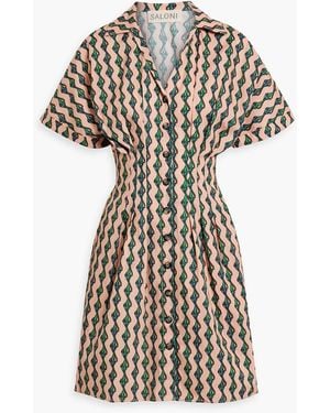 Saloni Riya Printed Cotton-Poplin Mini Shirt Dress - White