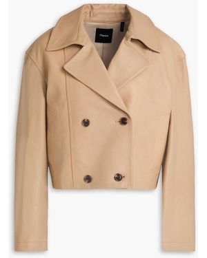 Theory Double-breasted Leather Jacket - Natural