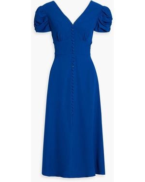 Saloni Margot Ruched Crepe Midi Dress - Blue