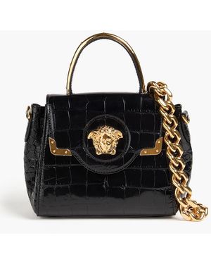 Versace La Medusa Croc-Effect Leather Tote - Black