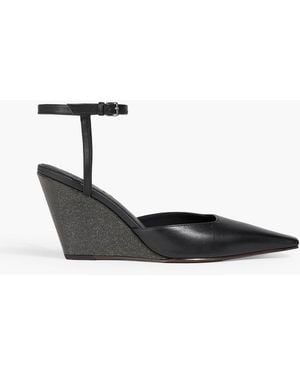 Brunello Cucinelli Bead-Embellished Leather Wedge Pumps - Black