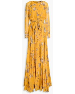 Erdem Pleated Floral-Print Georgette Gown - Metallic