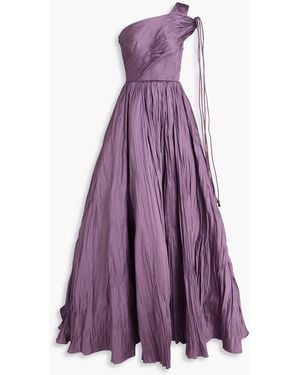 Marmar Halim One-Shoulder Plissé-Taffeta Gown - Purple