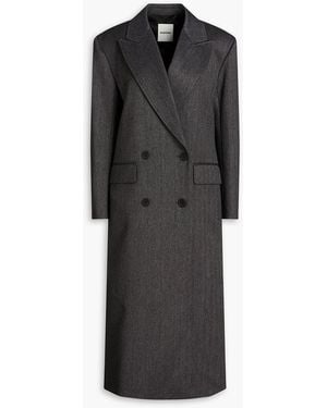 Sandro Double-breasted Pinstriped Twill Coat - Black