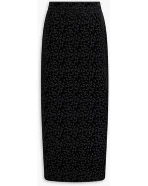 Saloni Embroidered Velvet Midi Skirt - Black
