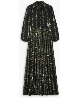 Adam Lippes Pleated Floral-print Silk Crepe De Chine Gown - Black