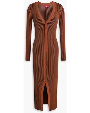 STAUD Shoko Ribbed-Knit Midi Dress - Brown