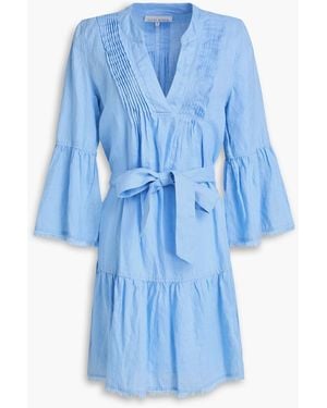 Heidi Klein Belted Pintucked Linen Mini Dress - Blue