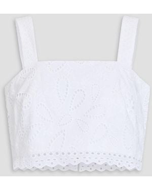 Saloni Meadow Cropped Broderie Anglaise Cotton Top - White