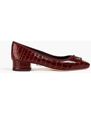 Veronica Beard Cecile Bow-detailed Croc-effect Leather Court Shoes - Red