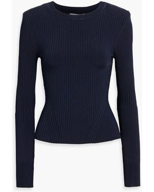 Veronica Beard Acara Ribbed-Knit Top - Blue
