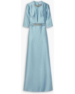 Reem Acra Crystal-embellished Mikado Piqué Gown - Blue