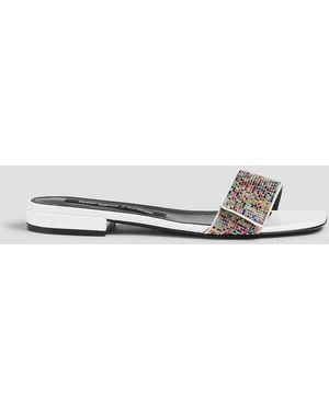 Sergio Rossi Crystal-Embellished Leather Slides - White