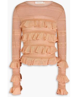 Zimmermann Ruffled Crochet-knit Top - White
