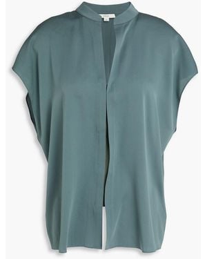 Vince Pleated Silk-Blend Top - Blue