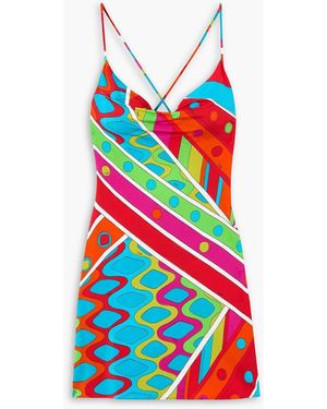 PUCCI Draped Printed Satin-jersey Mini Dress - Red