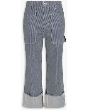 Veronica Beard Dylan Cropped Striped High-Rise Straight-Leg Jeans - Grey