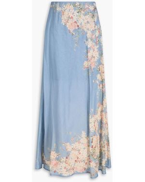 Zimmermann Floral-print Linen Maxi Skirt - Blue