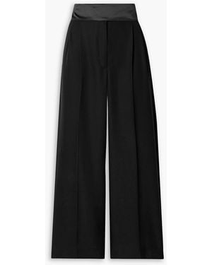 Stella McCartney Pleated Satin-trimmed Wool-crepe Straight-leg Pants - Black