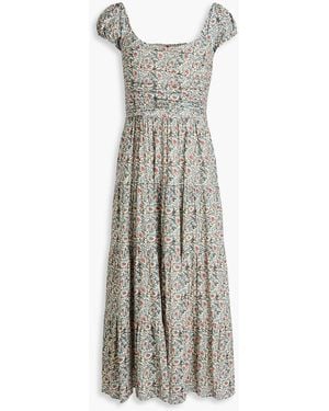 PAIGE Tiered Printed Cotton-blend Midi Dress - Blue