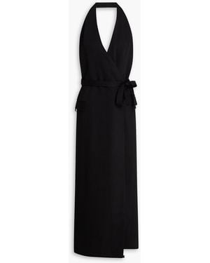 Esse Studios Atlas Open-Back Crepe Halterneck Midi Wrap Dress - Black