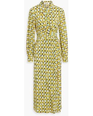 Diane von Furstenberg Tori Printed Crepe De Chine Midi Wrap Dress - Yellow