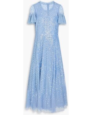 Needle & Thread Scatter Dot Ruffled Sequin-Embellished Tulle Gown - Blue