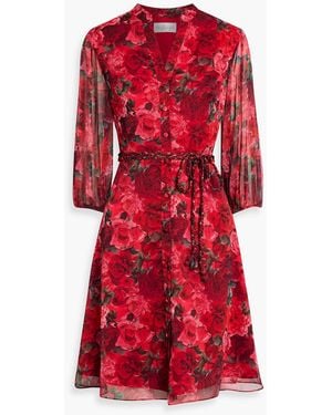Mikael Aghal Floral-Print Crepon Dress - Red
