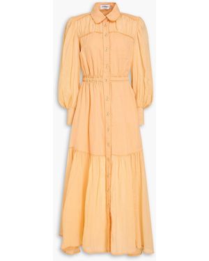 Charo Ruiz Gathered Ramie-Blend Maxi Shirt Dress - Orange