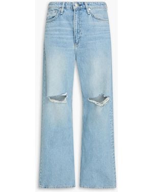 Rag & Bone Logan Distressed High-Rise Wide-Leg Jeans - Blue