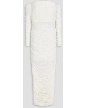 Alex Perry Sterling Off-The-Shoulder Ruched Jersey Midi Dress - White