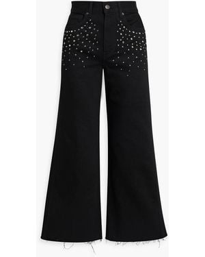 Veronica Beard Taylor Cropped Crystal-Embellished High-Rise Wide-Leg Jeans - Black