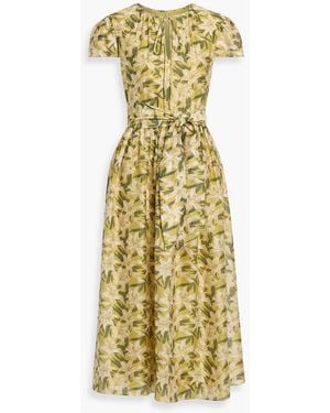 Mikael Aghal Floral-Print Voile Midi Dress - Yellow