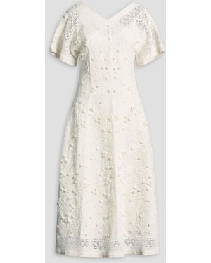 Tory Burch Embellished Linen And Cotton-Blend Midi Dress - White