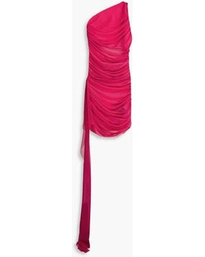 The Sei One-shoulder Draped Stretch-mesh Mini Dress - Pink