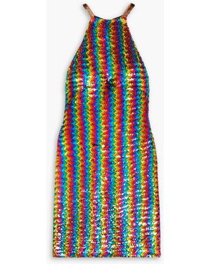 Ashish Striped Sequined Georgette Mini Dress - Red