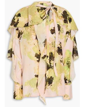 Victoria Beckham Ruffled Printed Silk Crepe De Chine Blouse - Metallic