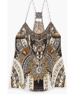 CAMILLA Crystal-Embellished Printed Silk Crepe De Chine Top - Black