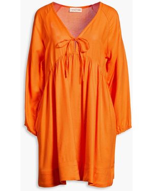 Casa Raki Gathered Cotton Mini Dress - Orange